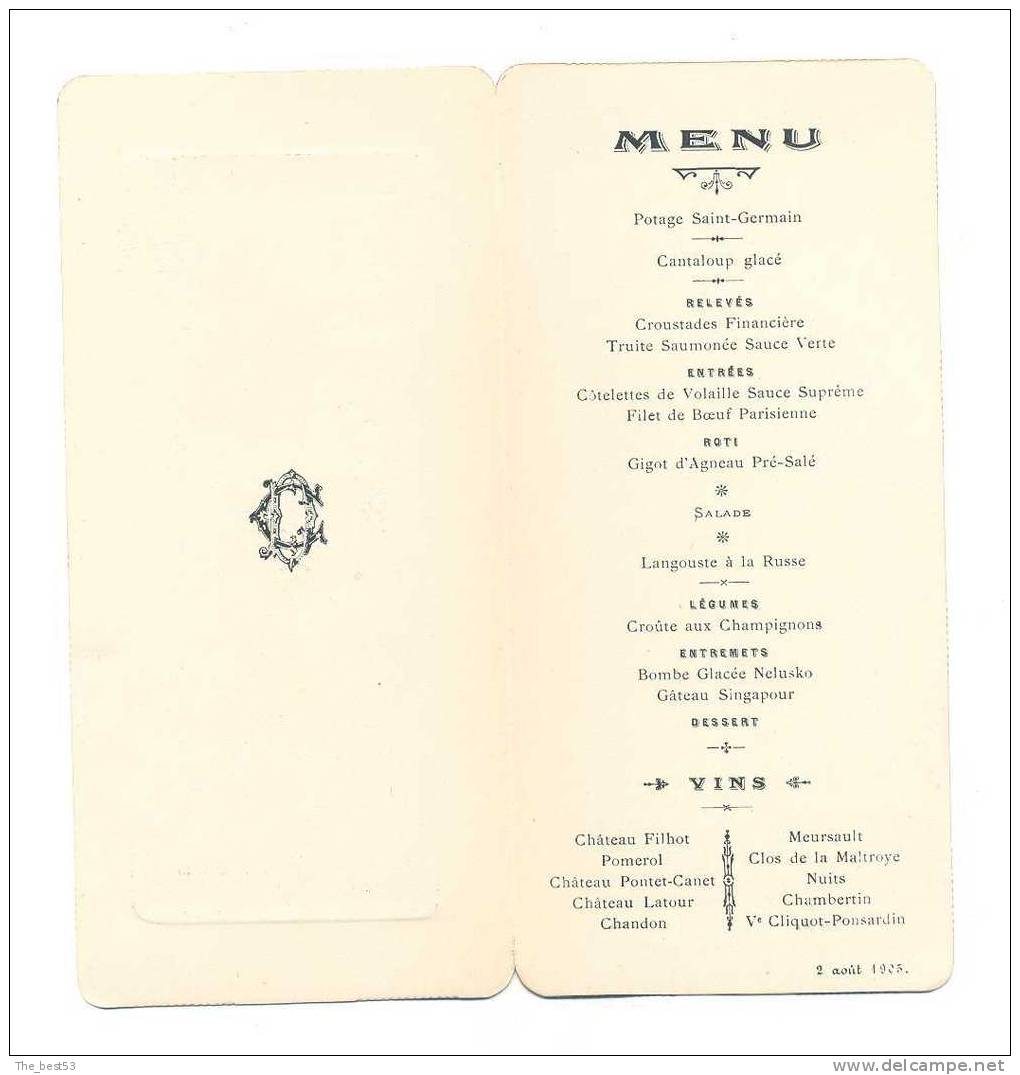 Menu            2 Août  1923 - Menus