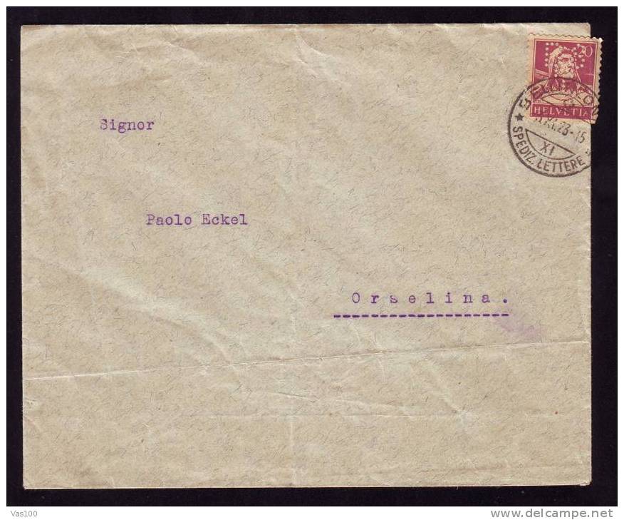 HELVETIA 1923 Perfins PERFORES On Cover,rare. - Perforadas