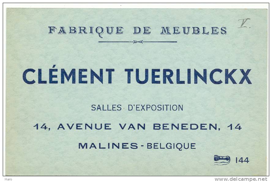 MECHELEN - MALINES - Carte De Visite- Fabrique De Meubles Clément Tuerlinckx (k) - Cartes De Visite