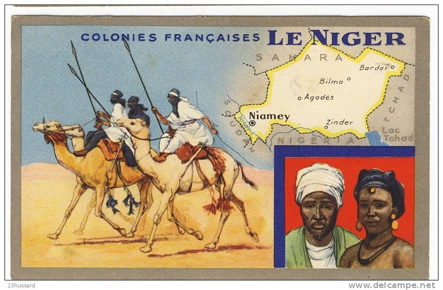 Carte Ancienne Illustrée Les Colonies Françaises - Le Niger - Publicité Lion Noir - Níger