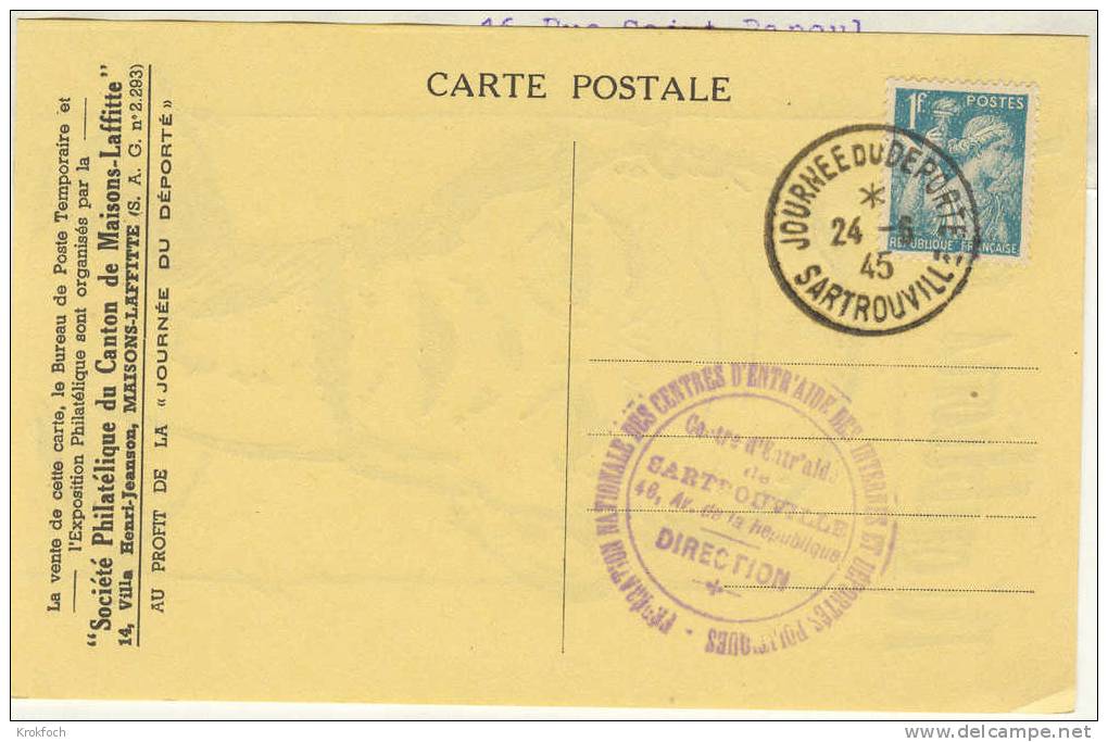 Sartrouville 1945 - BT Journée Du Déporté - Guerre 1939 1945 - Carte Entière - Cachets Commémoratifs