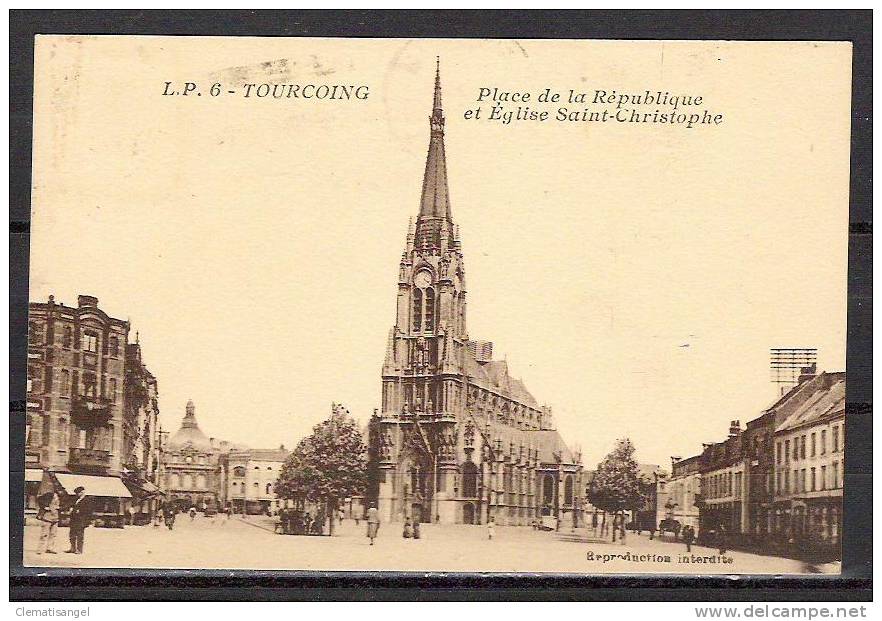 TOP!! TOURCOING * PLACE DE LA REPUBLIQUE ET EGLISE SAINT-CHRISTOPHE * 1934 **!! - Tourcoing