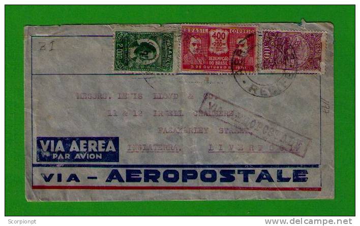 Sp1177 BRAZIL AEROPOSTALE Cachet On Circulate Cover RECIFE To LIVERPOOL England Transports - Sonstige (Luft)