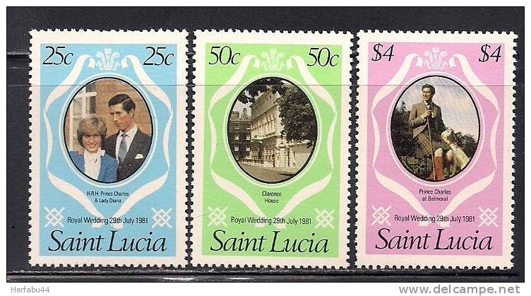 St. Lucia     Royal Wedding     Set  SC# 543-45 MNH** - Familias Reales