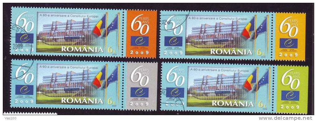 The 60th Anniversary Of The Council Of Europe,2009 CTO,VFU+ 4 Diff.tabs. - Institutions Européennes