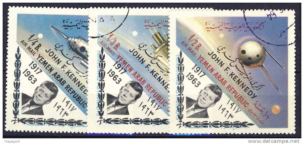 #Yemen AR 1964. Michel 332-34A. Cancelled(o) - Kennedy (John F.)