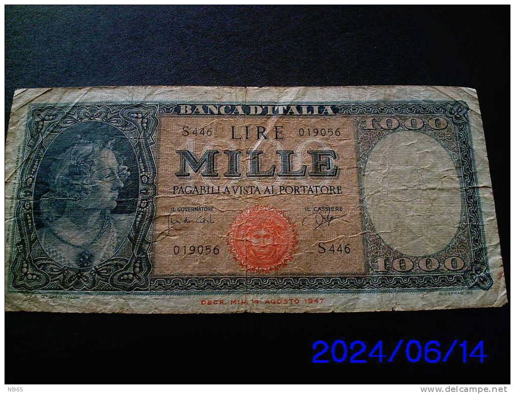 REPUBBLICA ITALIANA - ITALIA  MEDUSA - LIRE 1000 ANNO  25/09/1961 - CARLI /RIPA - 10000 Lire