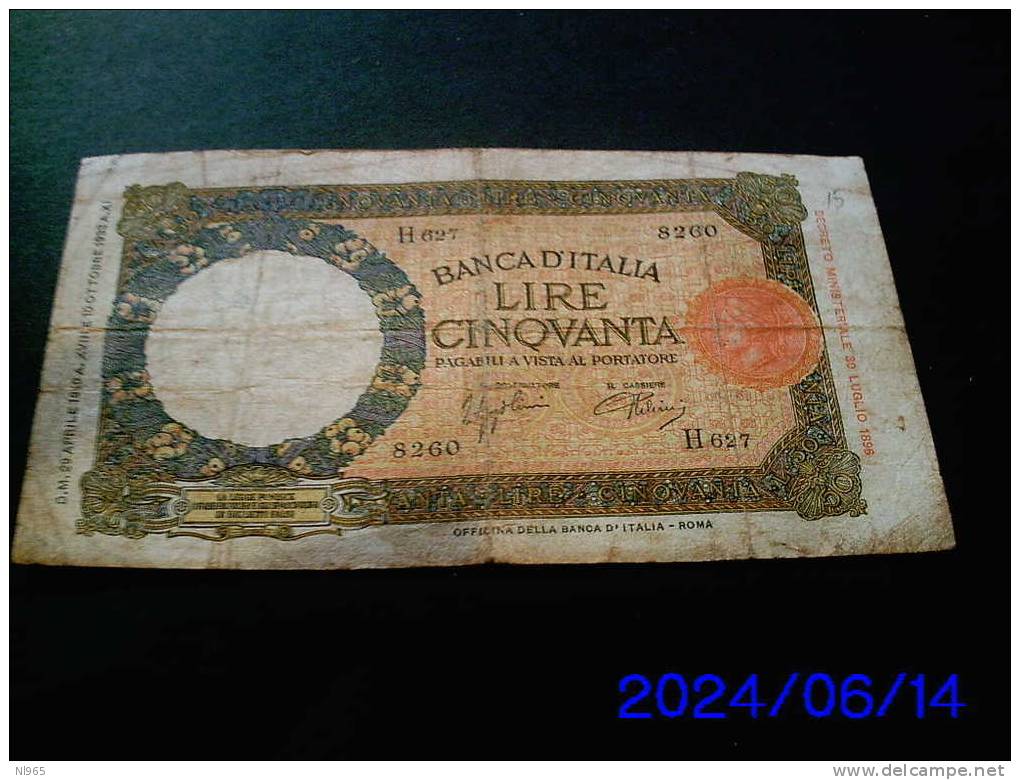 REGNO D´ ITALIA - VITTORIO EMANUELE III - LUPETTA  LIRE 50 ANNO 29/04/1940 AZZOLINI/URBINI - 50 Liras