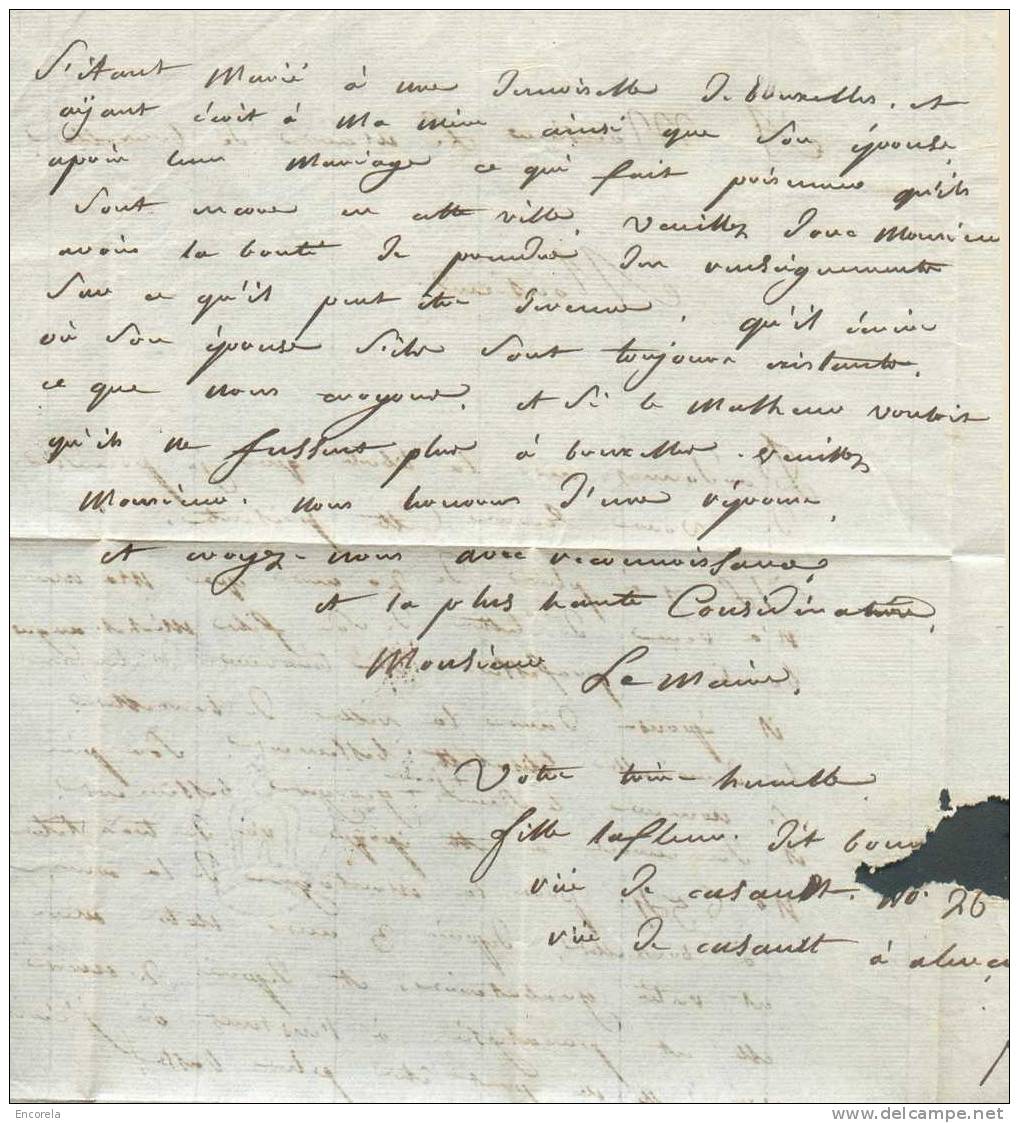 LAC De 55/ALENCON (griffe Rouge) + Gr. Encadrée P.P.P.P. Vers Bruxelles - Verso : Manuscrit "Taxe Française 60/Etrangère - 1794-1814 (Periodo Frances)