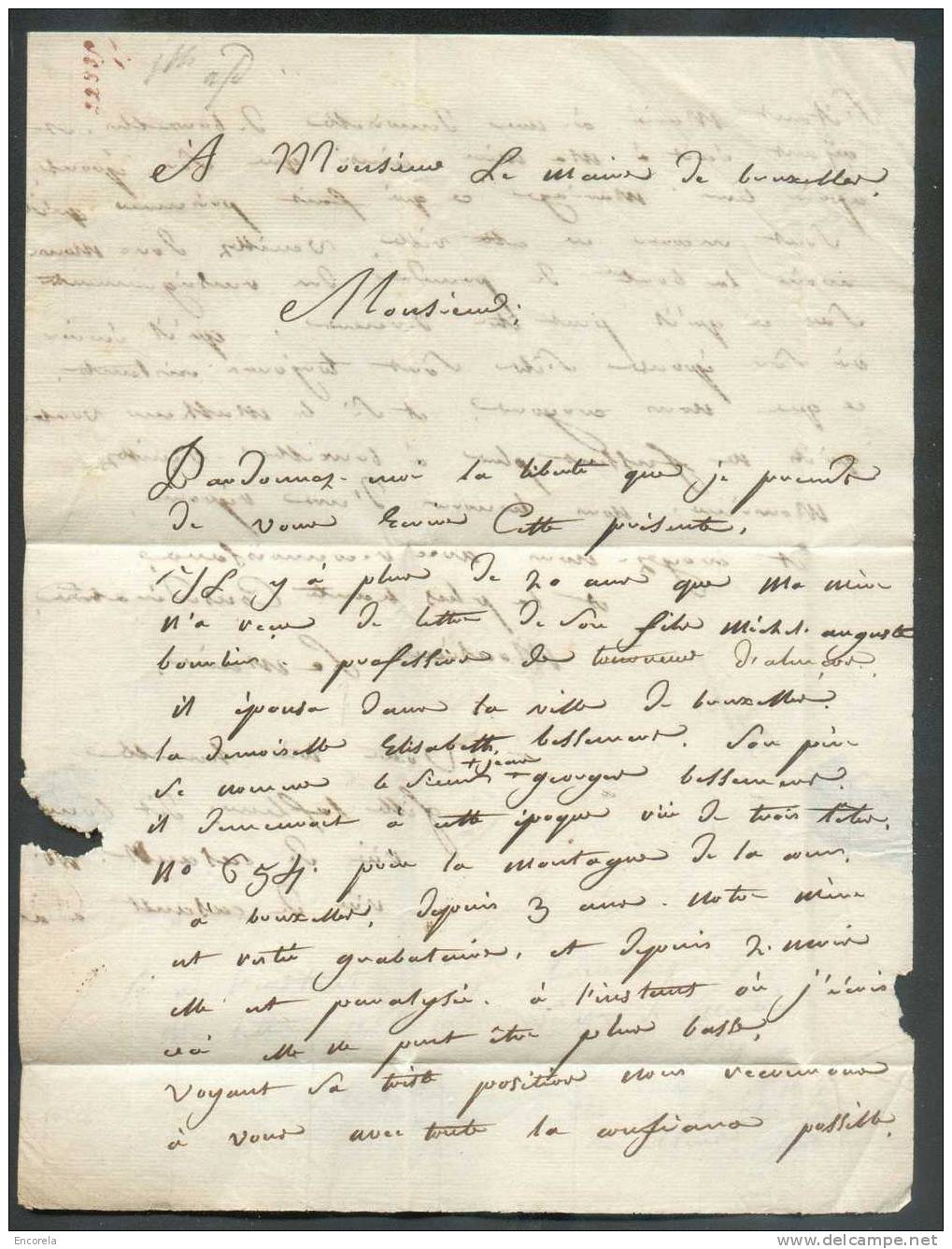 LAC De 55/ALENCON (griffe Rouge) + Gr. Encadrée P.P.P.P. Vers Bruxelles - Verso : Manuscrit "Taxe Française 60/Etrangère - 1794-1814 (French Period)