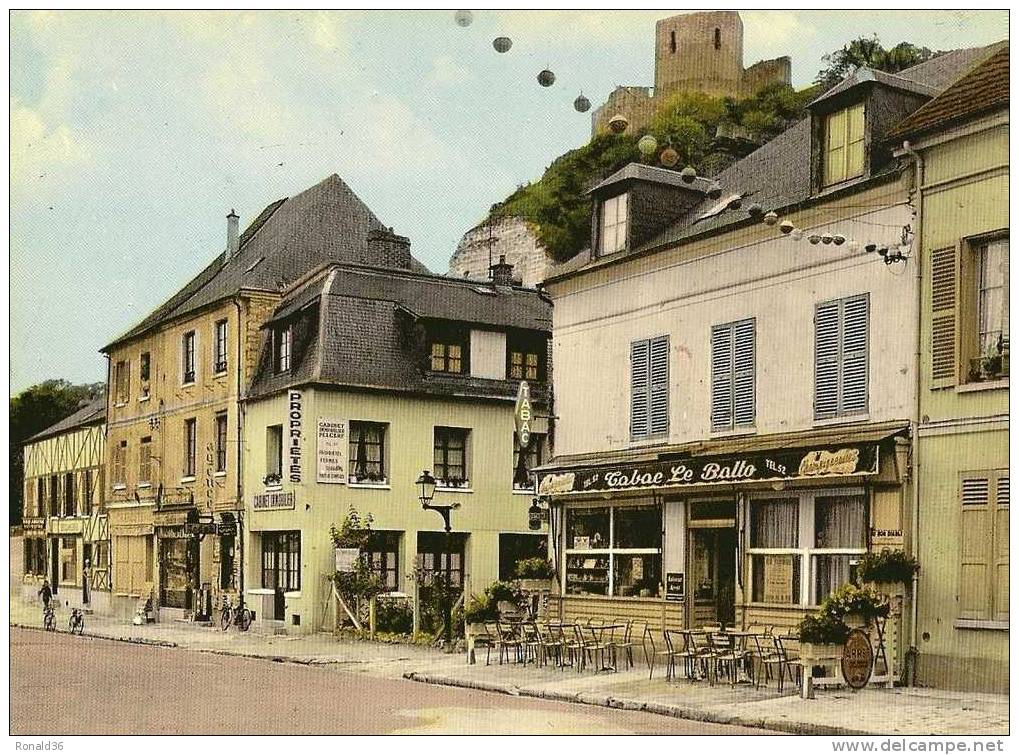 Cp 95 LA ROCHE GUYON  Tabac " LE BALTO "  , Terrasse De Café , Arrêt De Bus , Agence Immobilière , Charcuterie , Presse - La Roche Guyon