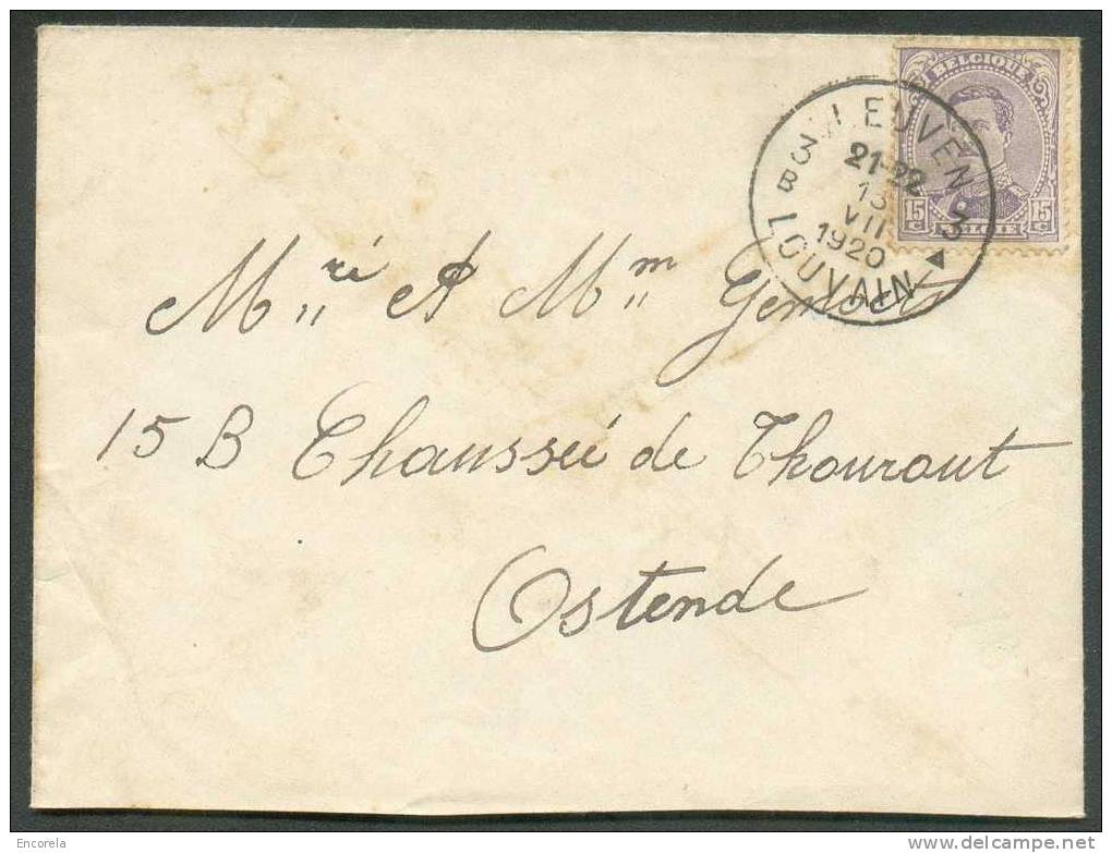 15 Centimes Emission 1915 Obl. Sc LEUVEN 3 S/Env. Du 13-VII-1920 Vers Ostende - Verso : Cachet GROS/DETAIL  CONFISSEUR - 1915-1920 Albert I