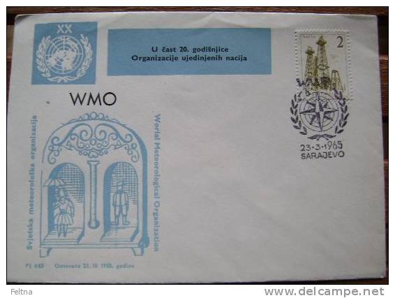 1965 YUGOSLAVIA COVER FOR 20 YEARS OF UN WORLD METEOROLOGY ORGANIZATION - Climate & Meteorology