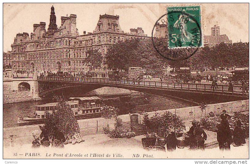 2540  PARIS  Pont D Arcole  Marché Horticole  Circulée 1913 - Enseignement, Ecoles Et Universités