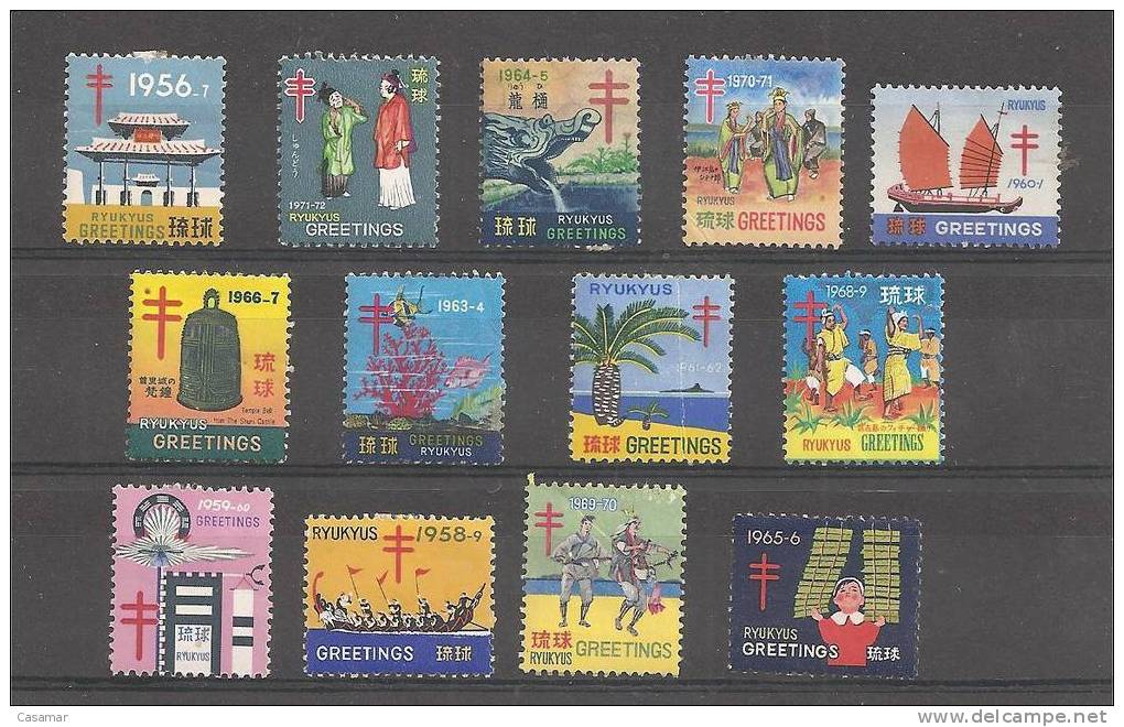 RYUKIUS Islands Japan Tuberculosos TB Tuberculose 13 Different Stamps 1956-1971 Vignette Poster Stamp - Otros - Asia