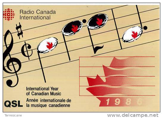 QSL RADIO CANADA INTERNATIONAL YEAR OF CANADIAN MUSIC 1986 - Radio