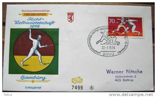 1978 GERMANY FDC FENCING WORLD CHAMPIONSHIP IN HAMBURG - Fencing