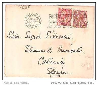 34009)lettera Con 1 E 1/2 +1penni + Annullo Da Londra A Catania Il 19-7-1949 - Cartas & Documentos