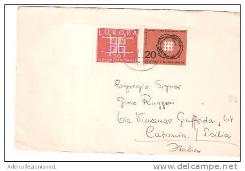 34020)lettera Con 2x20d Europa Cept + Annullo Da Bougernst A Catania Il 12-1-1954 - Cartas & Documentos