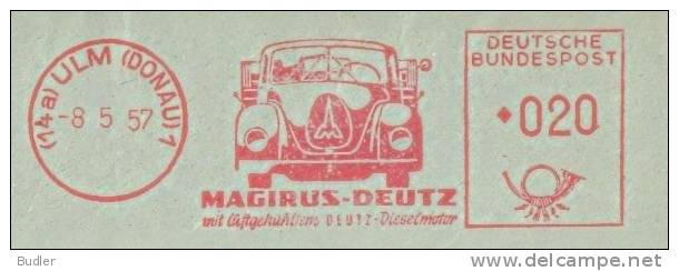 DEUTSCHE BUNDESPOST:1957:Red Postal Metermark On Fragment:TRANSPORT,CAMION,POIDS LOURD,TRUCK,## MAGIRUS-DEUTZ ##, - Trucks