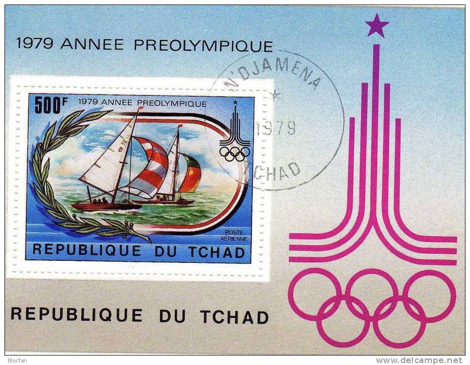 Sommer-Olympiade Moskau 1980 Segeln Tschad Block 78 O 3€ Segelsport Blocchi Hoja Bloc Hb Sport M/s Olympic Sheet Bf Chad - Ciad (1960-...)
