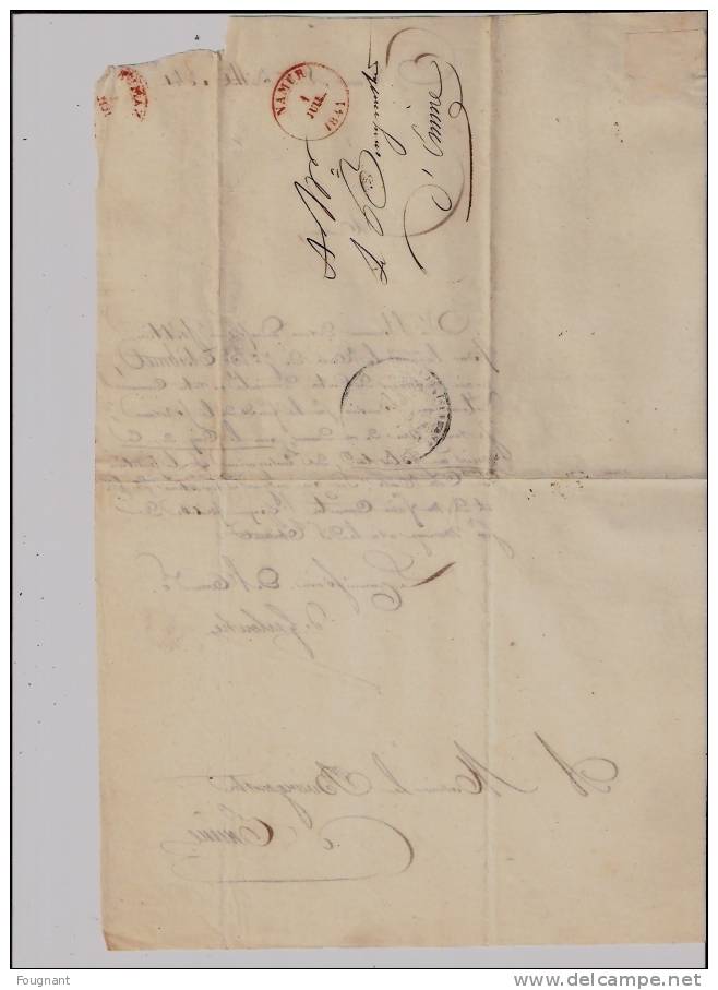 BELGIQUE : 1841:Précurseur:NAMUR Pour EMINE..Oblit.simple Cercle NAMUR En Rouge. - 1830-1849 (Independent Belgium)