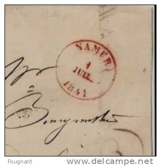 BELGIQUE : 1841:Précurseur:NAMUR Pour EMINE..Oblit.simple Cercle NAMUR En Rouge. - 1830-1849 (Belgique Indépendante)