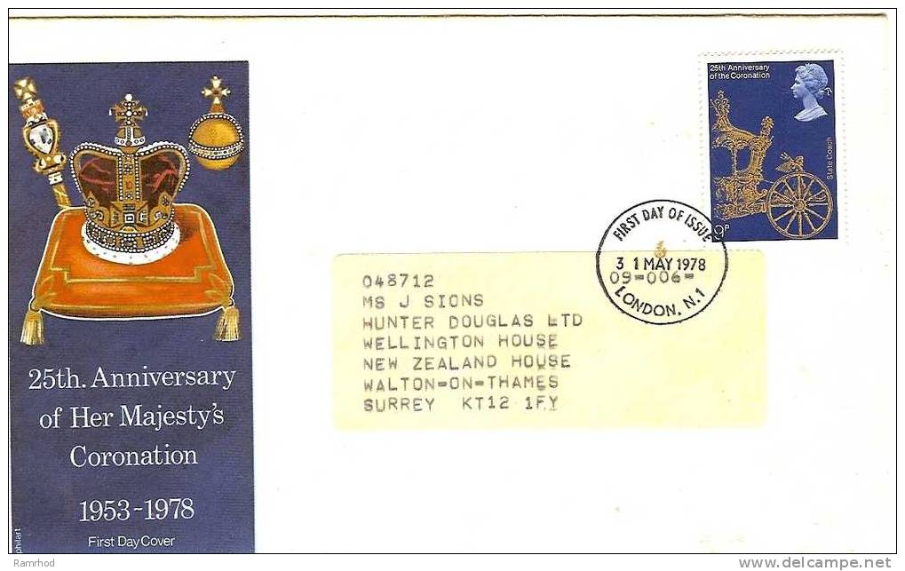 GREAT BRITAIN 1978 CORONATION 25TH ANNIVERSARY FDC (TEAR TAPED UP ON BACK) - CHEAP PRICE - 1971-1980 Decimal Issues