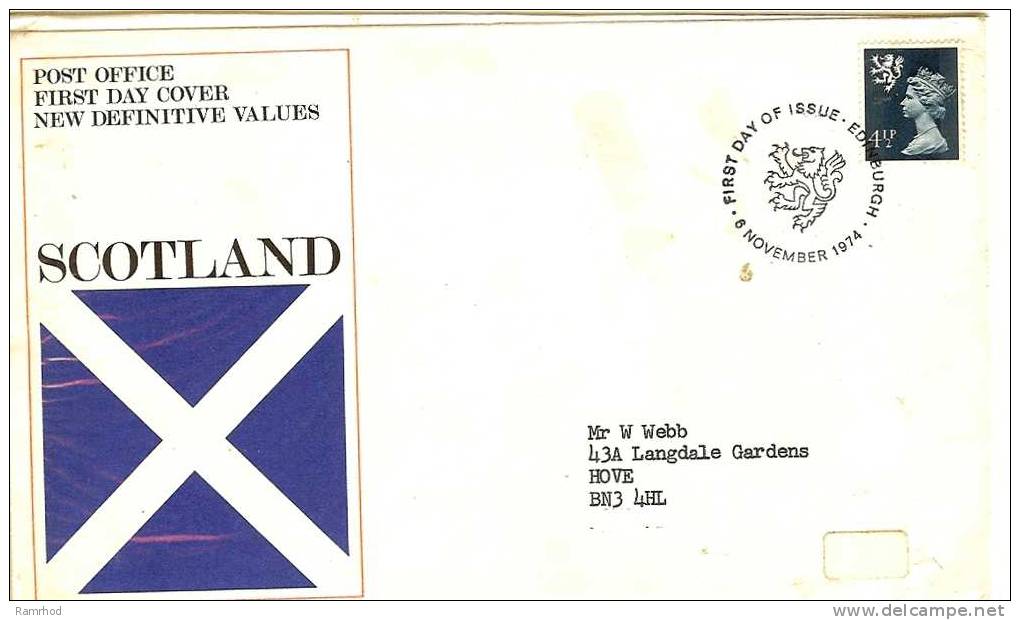 GREAT BRITAIN 1974 SCOTTISH DEFINITIVE FDC - 1971-1980 Em. Décimales