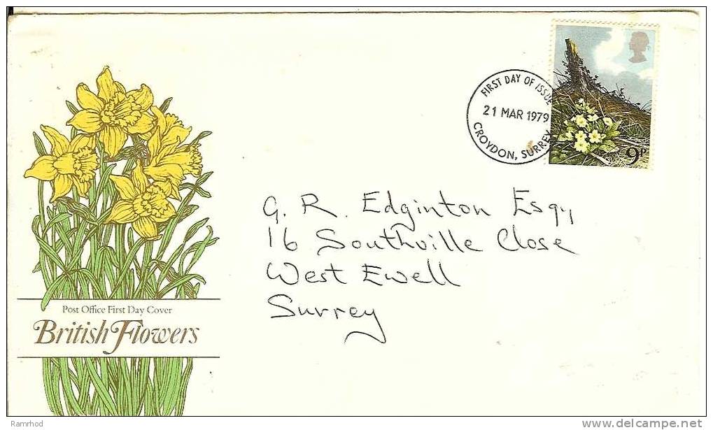GREAT BRITAIN 1979 BRITISH FLOWERS FDC (SLIGHT TEAR ON REVERSE SELLOTAPED) CHEAP PRICE - 1971-1980 Decimal Issues