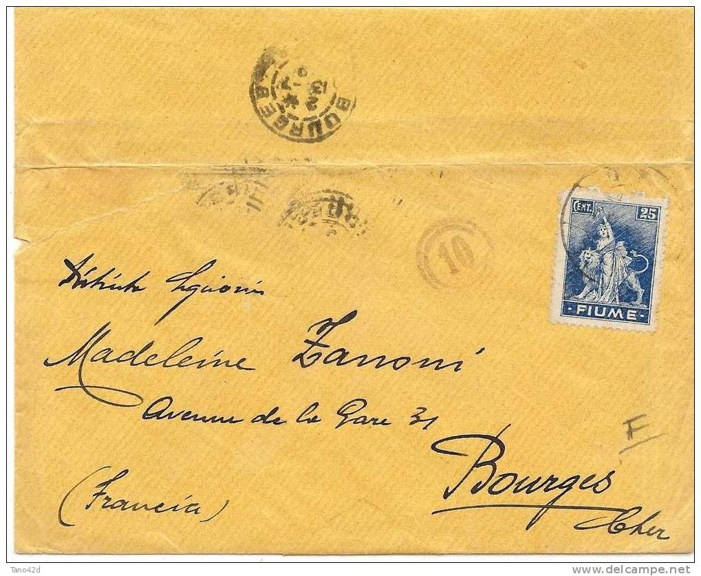 REF LSAU4 - ITALIE OCCUPATION FIUME - LETTRE POUR BOURGES JUILLET 1919 - Fiume & Kupa