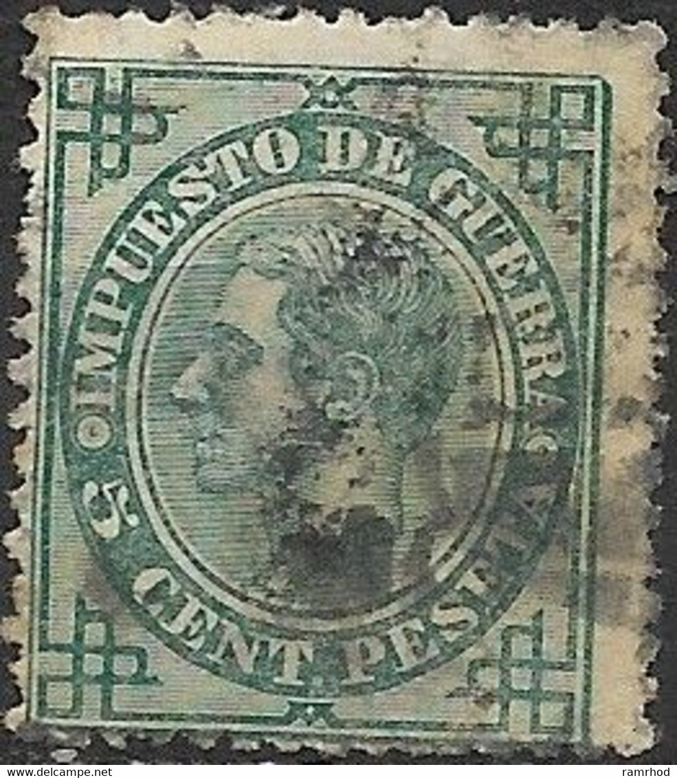 SPAIN 1875 War Tax Stamp - 5c. De P. - Green FU - War Tax