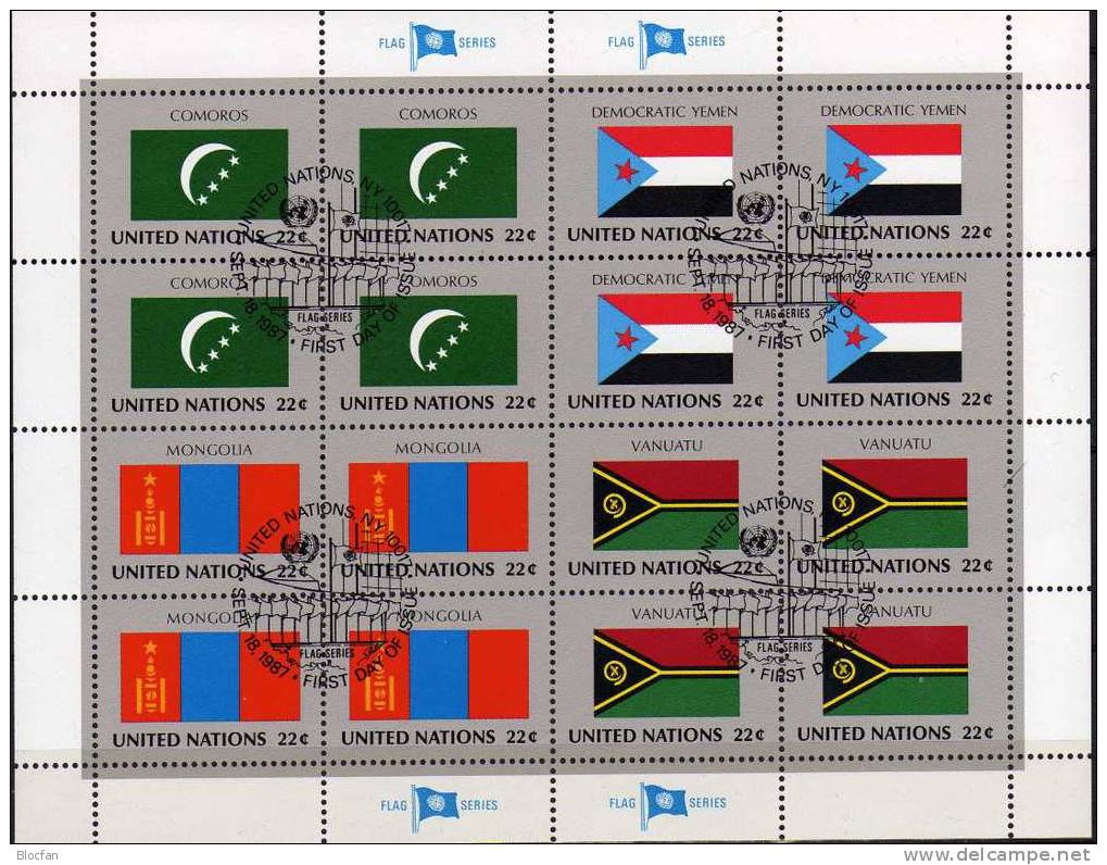 Kleinbogen UNO Flaggen VIII 1987 New York 524/39+ 4KB O 55€ Haiti Irak Yemen Vanuatu Nippon Simbabwe Flag Sheet Bf UN NY - Stamps