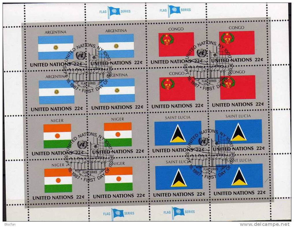 Kleinbogen UNO Flaggen VIII 1987 New York 524/39+ 4KB O 55€ Haiti Irak Yemen Vanuatu Nippon Simbabwe Flag Sheet Bf UN NY - Stamps