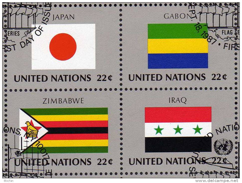 Kleinbogen UNO Flaggen VIII 1987 New York 524/39+ 4KB o 55€ Haiti Irak Yemen Vanuatu Nippon Simbabwe flag sheet bf UN NY