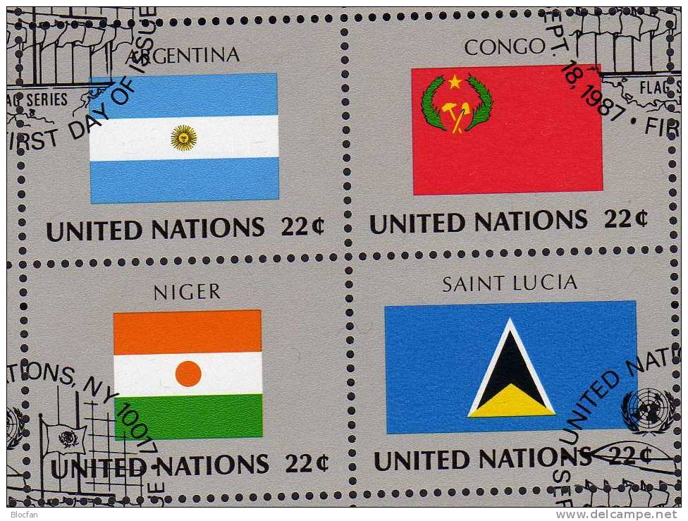 Kleinbogen UNO Flaggen VIII 1987 New York 524/39+ 4KB o 55€ Haiti Irak Yemen Vanuatu Nippon Simbabwe flag sheet bf UN NY