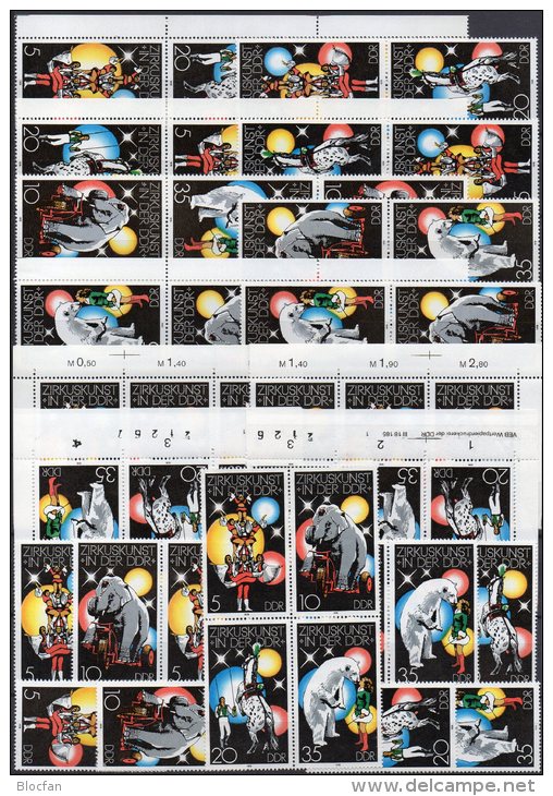 Zirkus 1978 DDR 2364/7 16xZD Senkrecht/waagrecht,DV ** 169€ Eisbär Elefant Pferd-Dressur Circus Art Se-tenant Of Germany - Se-Tenant