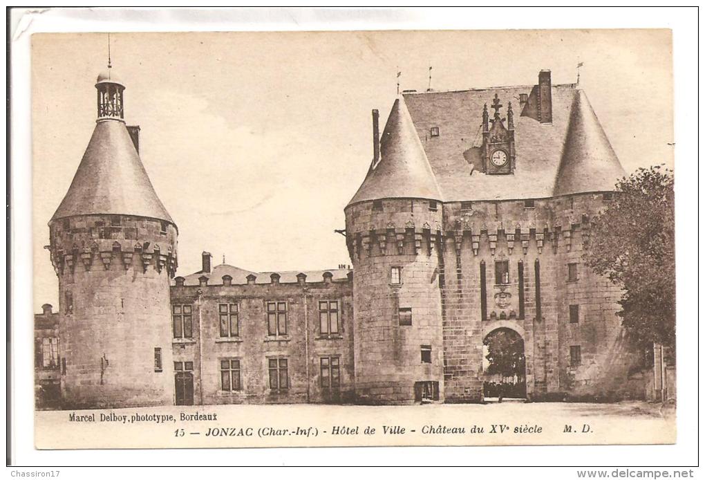 17-JONZAC-lot De 4 Cartes-Hôtel De Ville-Château Du XVe Siècle-La Porte Et La Mairie-Salle Des Séances Du Conseil - Jonzac