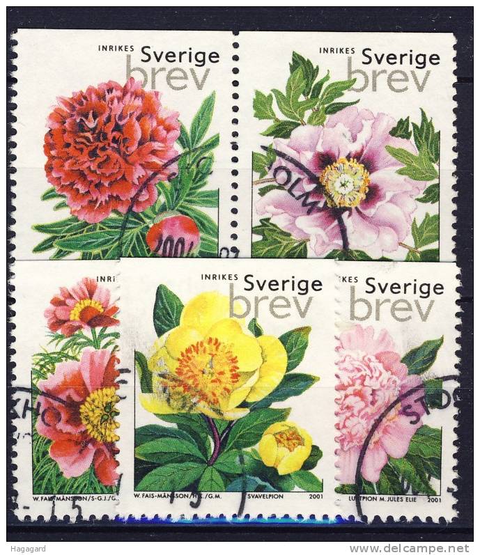 #Sweden 2001. Roses. Michel 2236-40Do. Cancelled(o) - Oblitérés