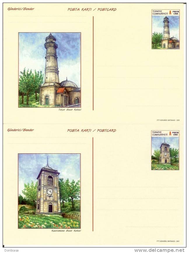 Turchia, 2001: Architettura. 2 Cartoline Postali NUOVE - Interi Postali