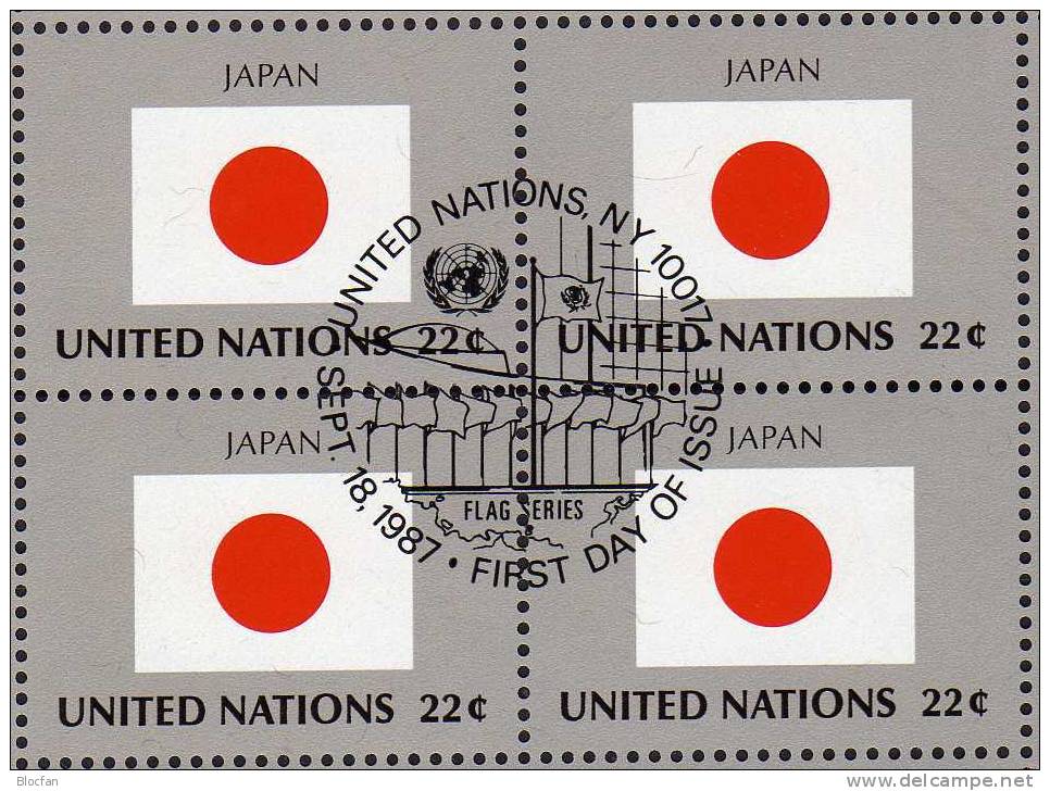 UNO Flaggen VIII 1987 JAPAN New York 528+ 4-Block + Kleinbogen O 16€ Nippon - Used Stamps