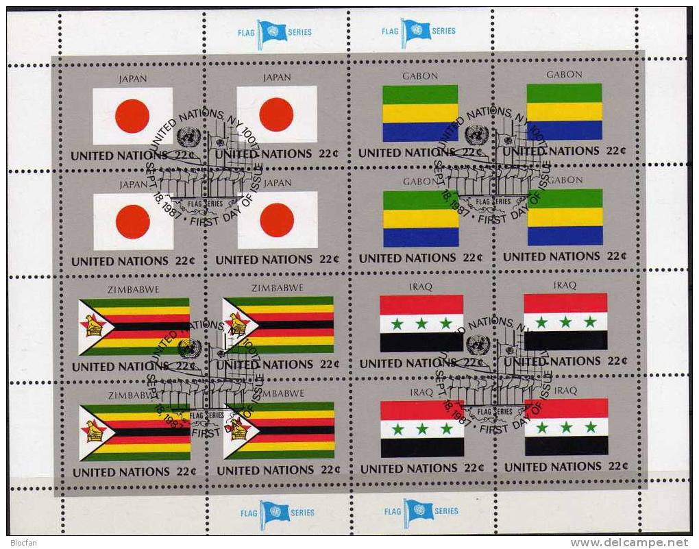 UNO Flaggen VIII 1987 JAPAN New York 528+ 4-Block + Kleinbogen O 16€ Nippon - Gebraucht