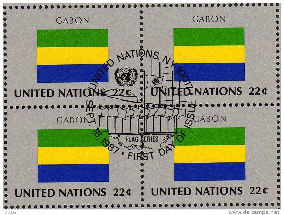 UNO Flaggen VIII 1987 GABON New York 529+ 4-Block + Kleinbogen O 16€ - Gabun (1960-...)