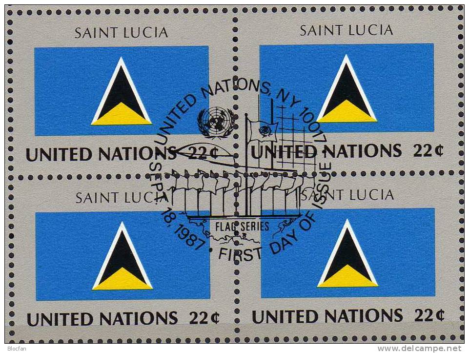 UNO Flaggen VIII 1987 SAINT LUCIA New York 535+ 4-Block + Kleinbogen O 16€ - St.Lucia (1979-...)