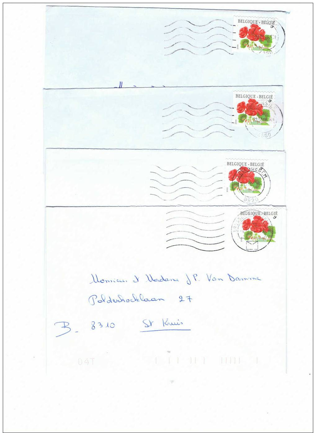 Année 1999  TP 2850  CARNETS S. 4 ENV.  NORMALISEES  Seuls S. Lettre  FLOWERS FLEURS - Lettres & Documents
