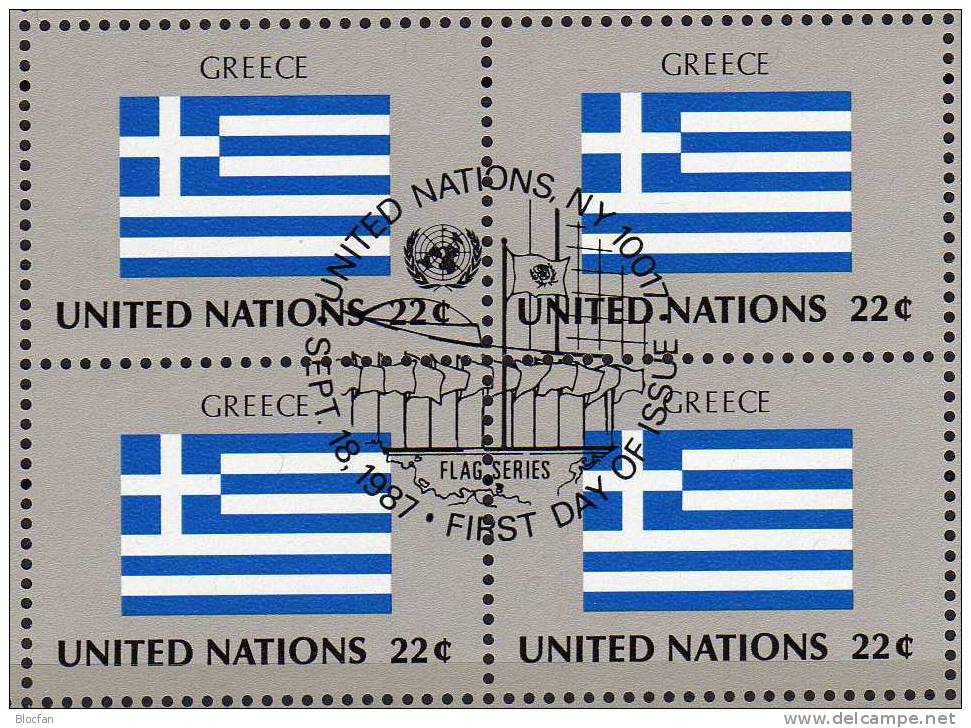 UNO Flaggen VIII 1987 GREECE New York 539+ 4-Block + Kleinbogen O 16€ - Usati