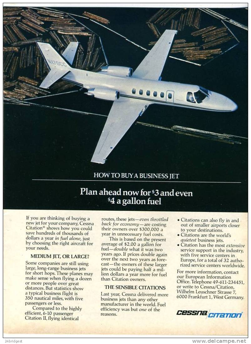 Cessna Citation Aircraft  Advert 1981 - Advertenties