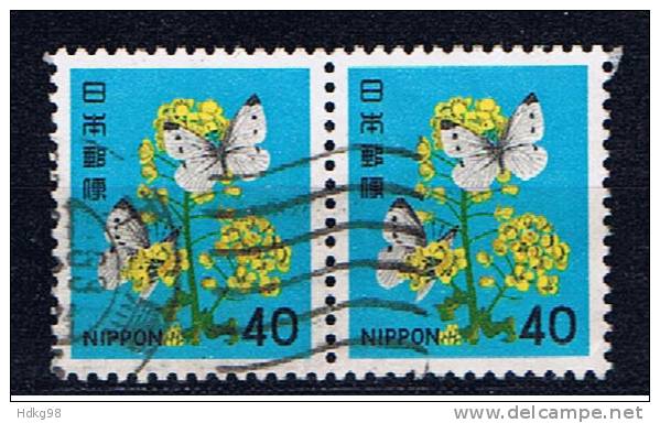 J+ Japan 1980 Mi 1442A Rapsblüten Mit Schmetterling (Paar) - Used Stamps