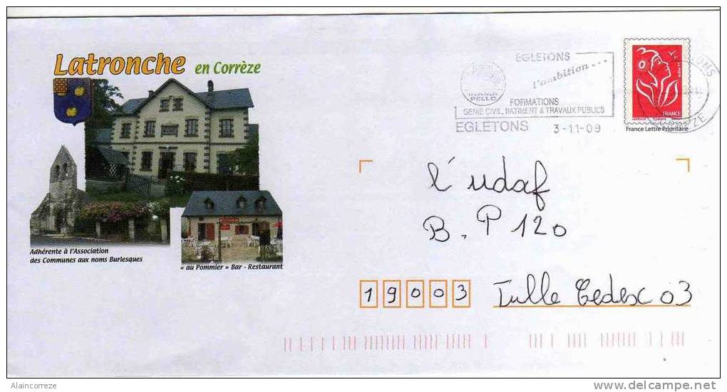Entier Postal PAP Local Personnalisé Corrèze Latronche Blason église - PAP: Ristampa/Lamouche