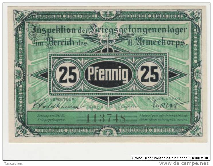 NOTGELD BRANDENBURG KGL - 25 PFENNIG 1917 / POW CAMP - ARMEEKORPS - Lokale Ausgaben